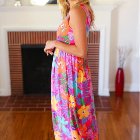 HAPTICS Diva Dreams Multicolor Tropical Floral Fit & Flare Maxi Dress SIZE SMALL - Picture 4 of 5